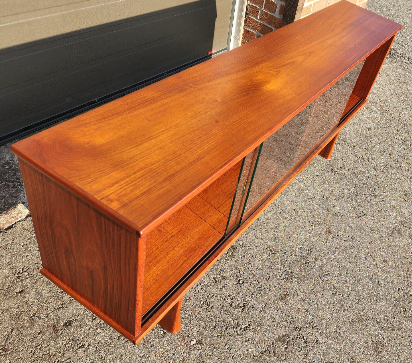 REFINISHED Mid Century Modern Teak Bookcase Display Console 5 ft