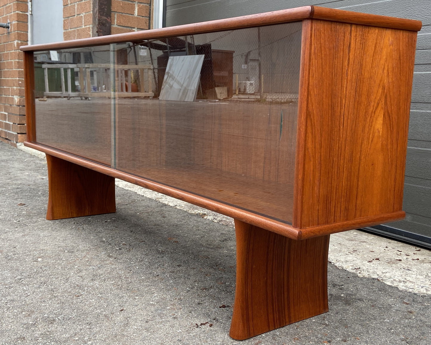 REFINISHED Mid Century Modern Teak Bookcase Display Console 5 ft