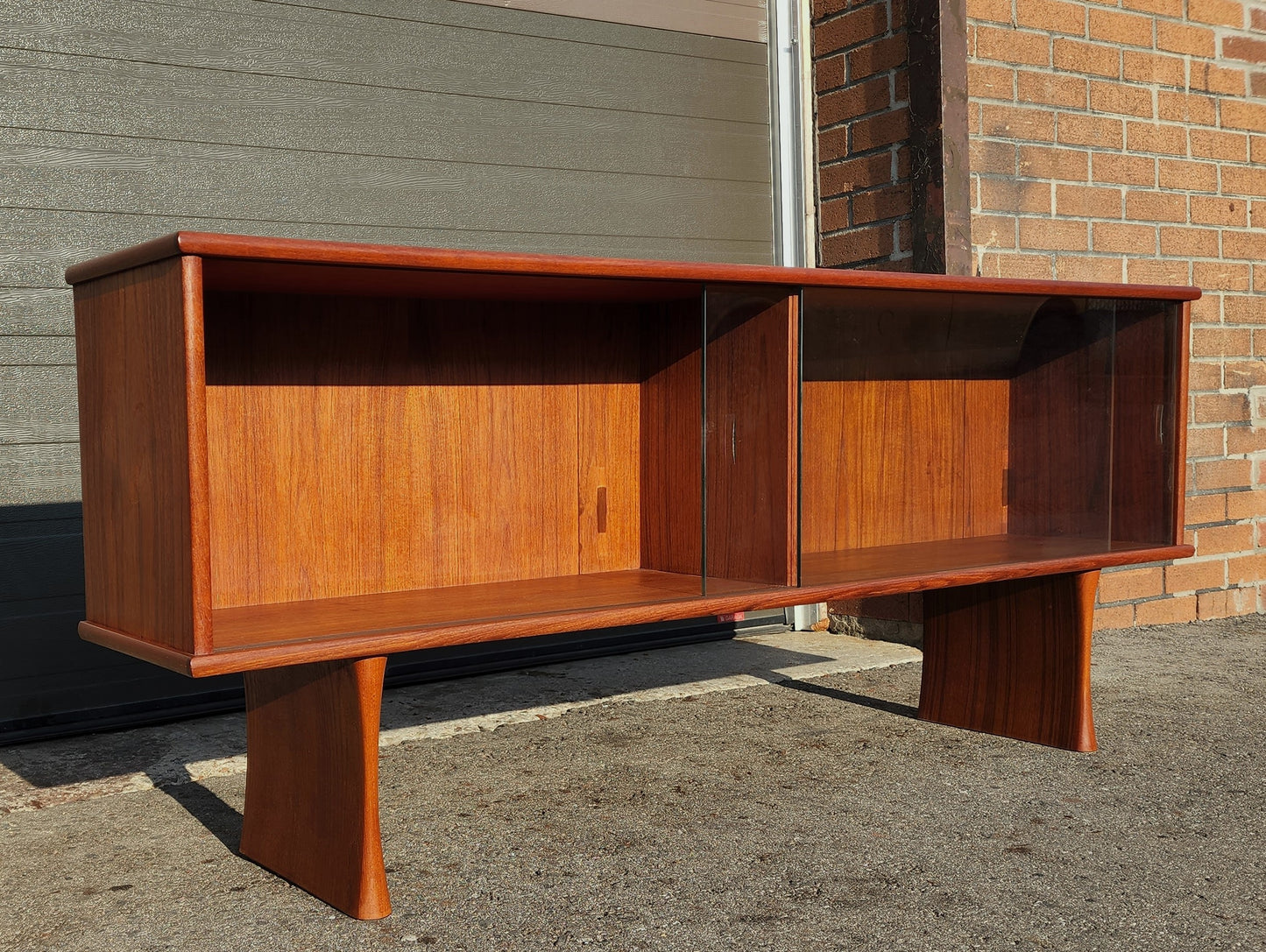 REFINISHED Mid Century Modern Teak Bookcase Display Console 5 ft