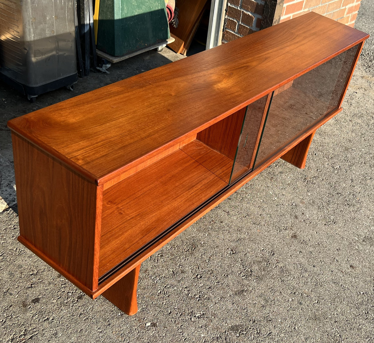 REFINISHED Mid Century Modern Teak Bookcase Display Console 5 ft