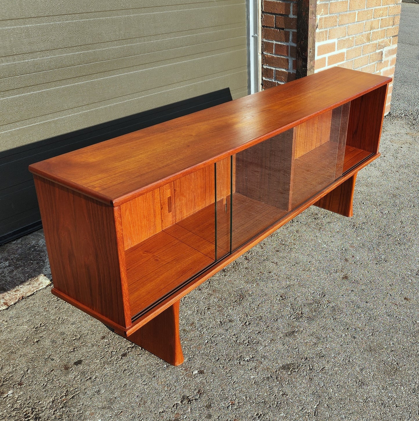 REFINISHED Mid Century Modern Teak Bookcase Display Console 5 ft
