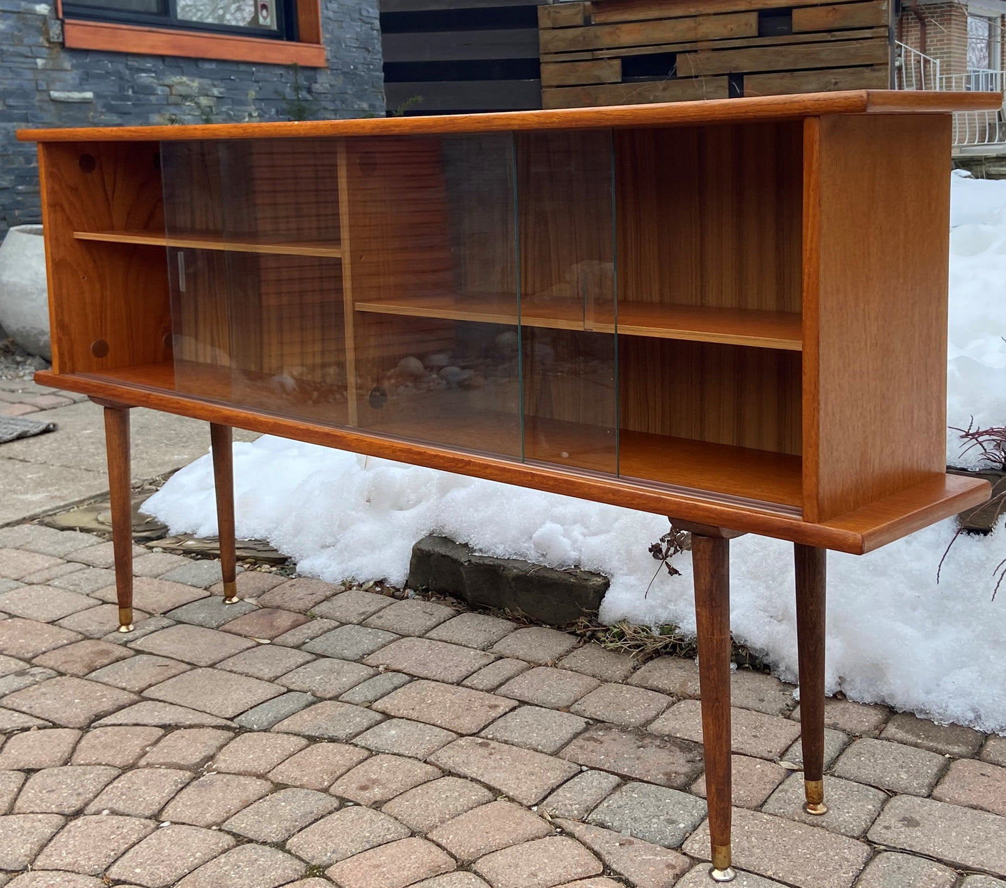 REFINISHED MCM Teak Display Bookcase 59" PERFECT, narrow