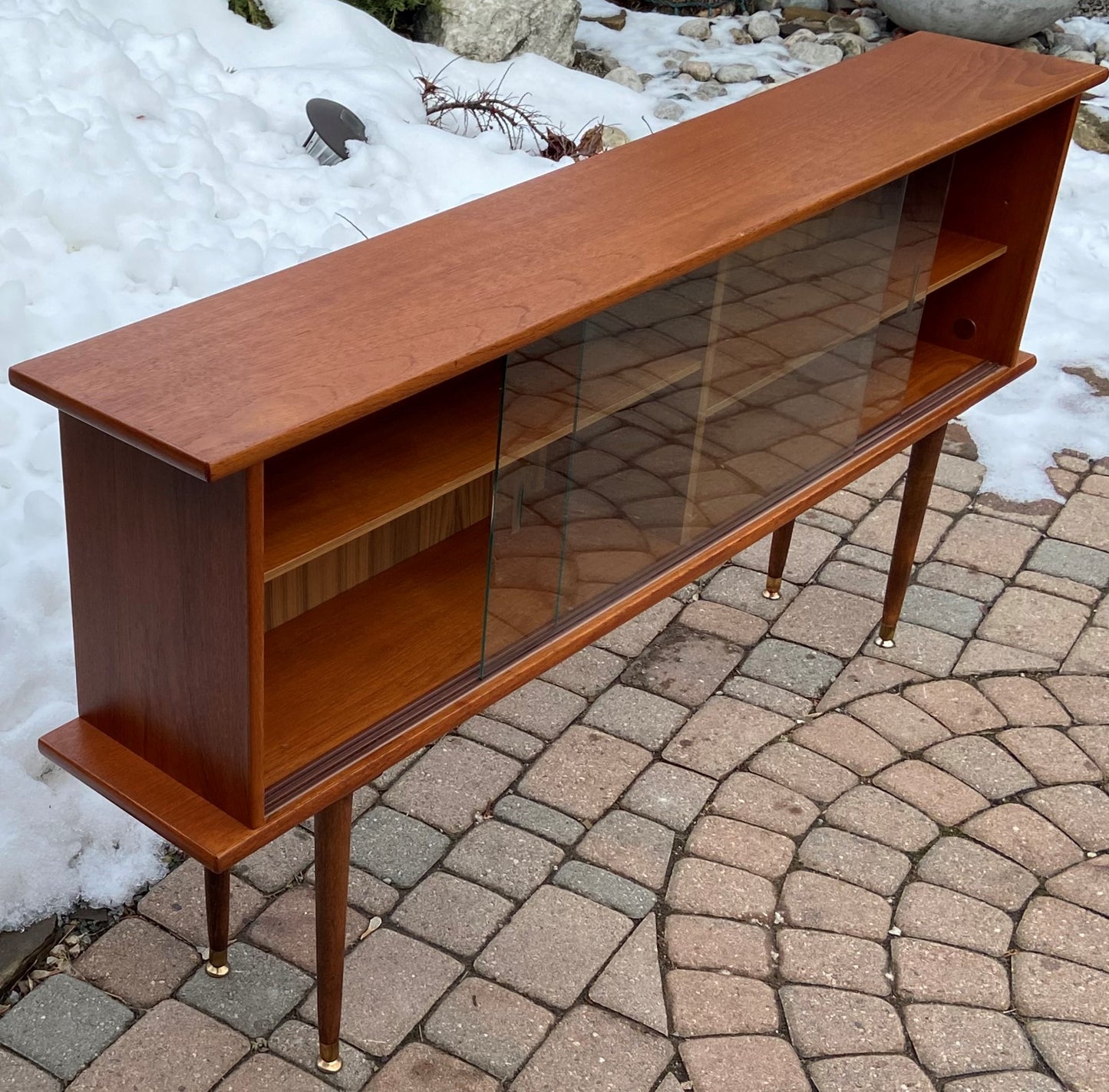 REFINISHED MCM Teak Display Bookcase 59" PERFECT, narrow