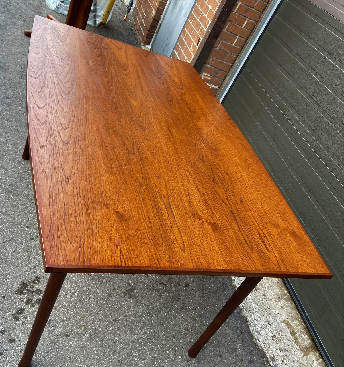 REFINISHED Mid Century Modern Teak Draw Leaf Surfboard shape by RS Associates, 58