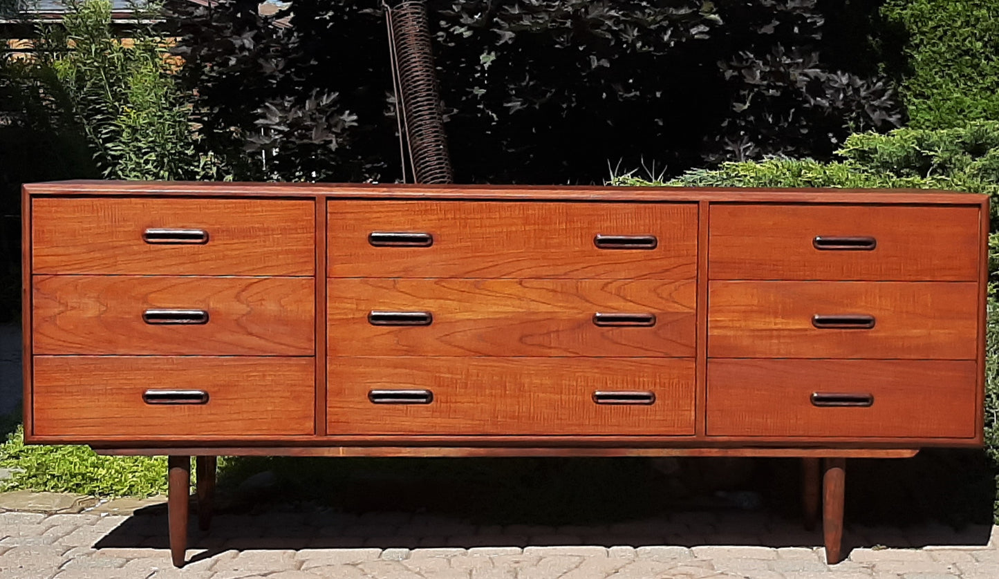 REFINISHED MCM Teak Set of Dresser 9 Drawers and Talboy, PERFECT