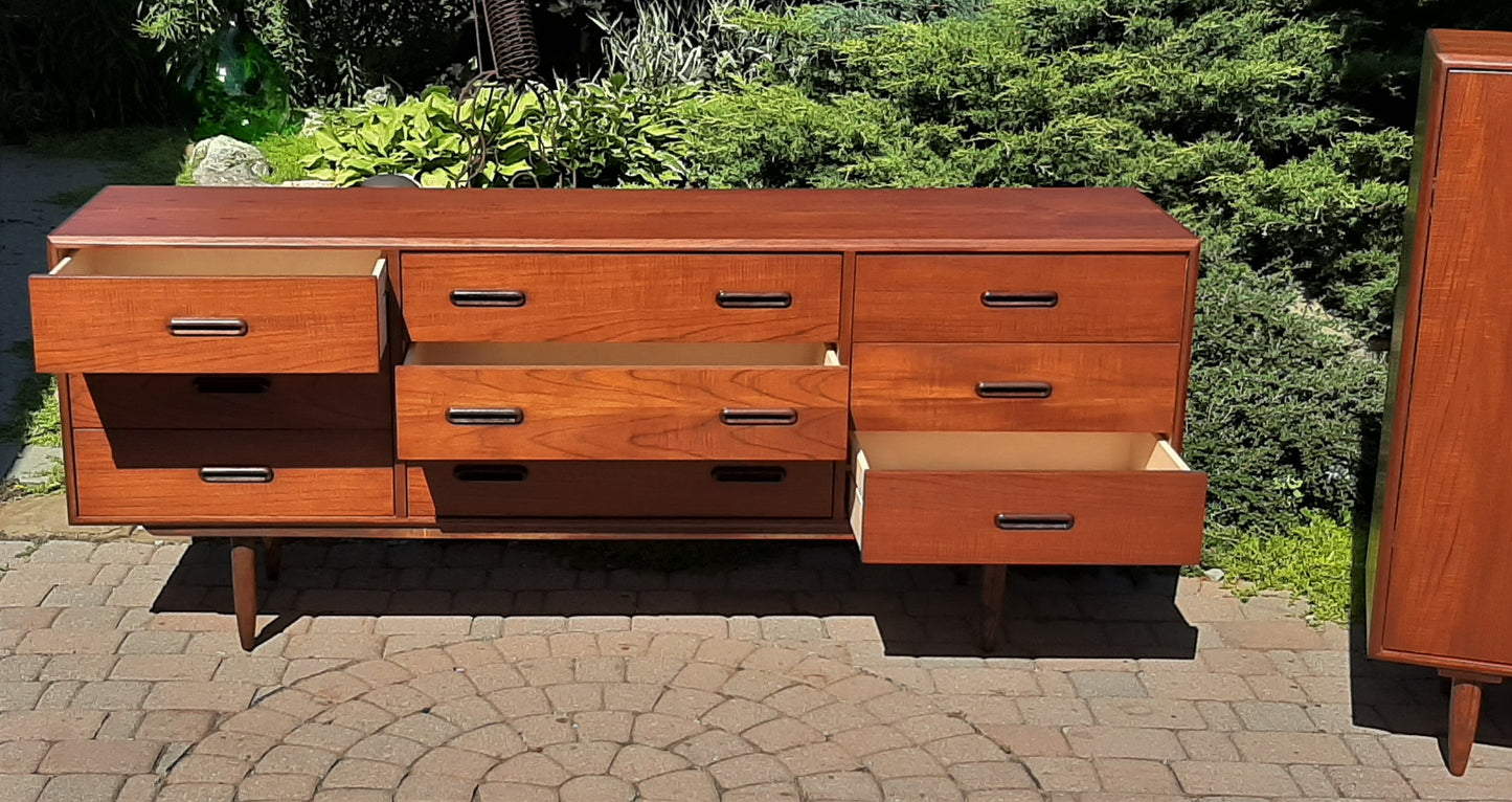 REFINISHED MCM Teak Set of Dresser 9 Drawers and Talboy, PERFECT