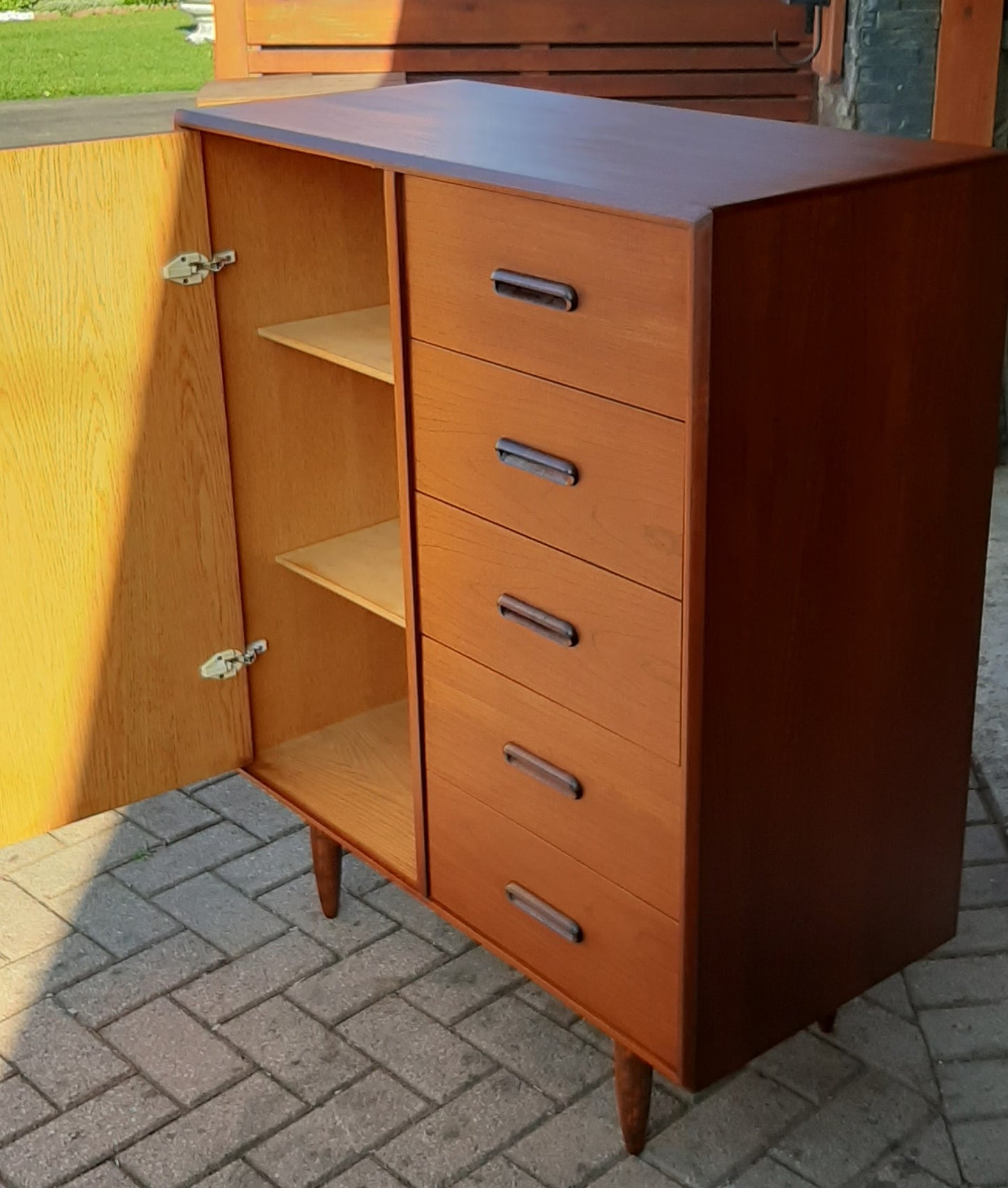 REFINISHED MCM Teak Set of Dresser 9 Drawers and Talboy, PERFECT