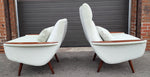 Set of 2 REFINISHED REUPHOLSTERED in wool mohair teak Mid Century Modern Lounge Chairs 1