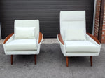 Set of 2 REFINISHED REUPHOLSTERED in wool mohair teak Mid Century Modern Lounge Chairs 2