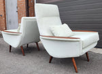 Set of 2 REFINISHED REUPHOLSTERED in wool mohair teak Mid Century Modern Lounge Chairs 3