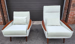 Set of 2 REFINISHED REUPHOLSTERED in wool mohair teak Mid Century Modern Lounge Chairs 7