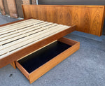 REFINISHED Mid Century Modern Teak King Bed w Storage Drawers & 2 Nightstands 4