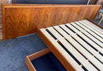 REFINISHED Mid Century Modern Teak King Bed w Storage Drawers & 2 Nightstands 5