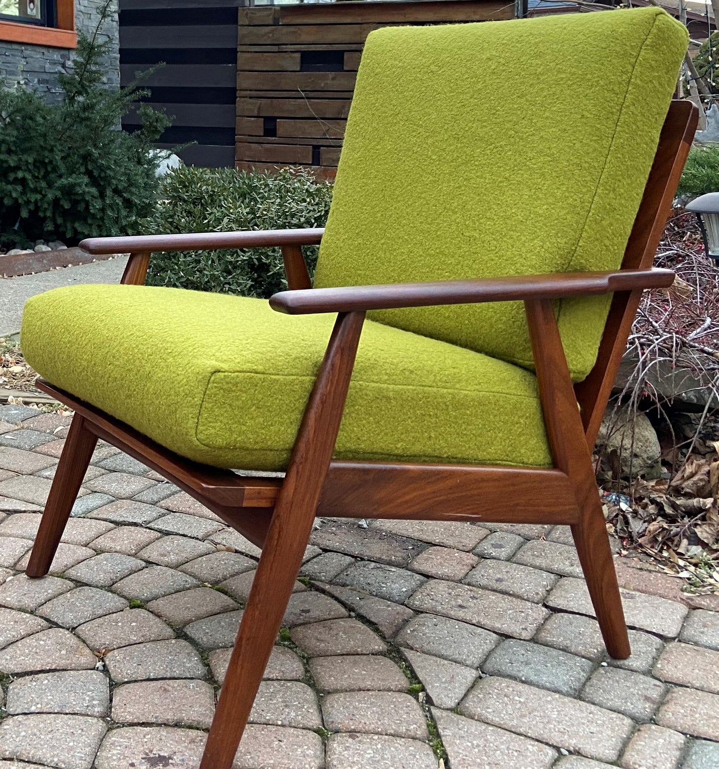 REFINISHED Danish Mid-Century Modern Teak Lounge Chair w NEW CUSHIONS