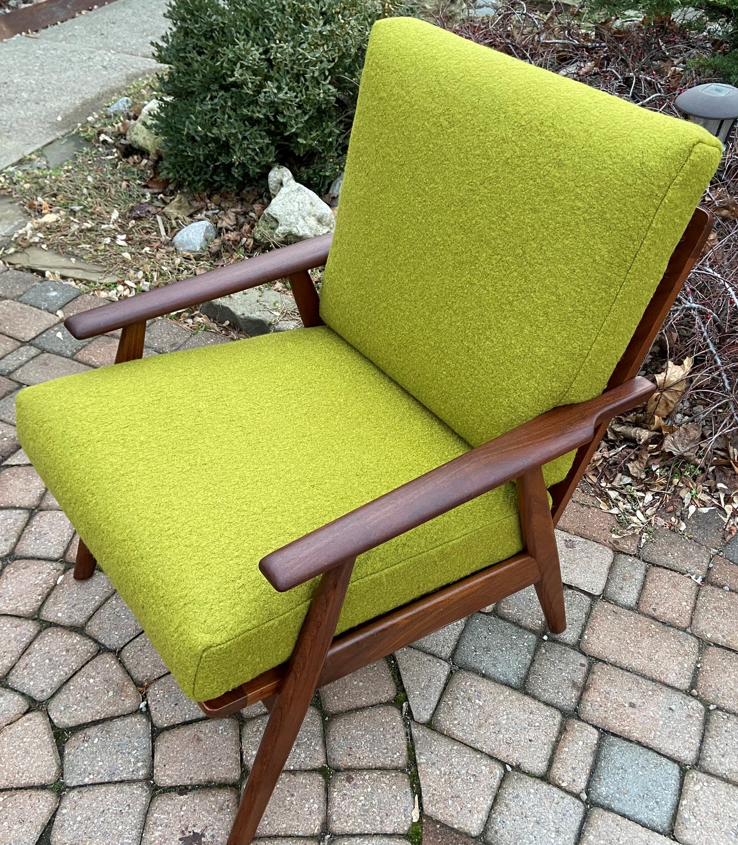REFINISHED Danish Mid-Century Modern Teak Lounge Chair w NEW CUSHIONS