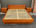 REFINISHED MCM Teak Bed Queen with two separate night stands, PERFECT 1