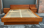 REFINISHED MCM Teak Bed Queen with two separate night stands, PERFECT 5