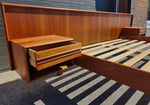 REFINISHED Danish Mid Century Modern Teak Bed w Floating Nightstands Queen 10