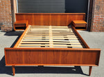 REFINISHED Danish Mid Century Modern Teak Bed w Floating Nightstands Queen 2