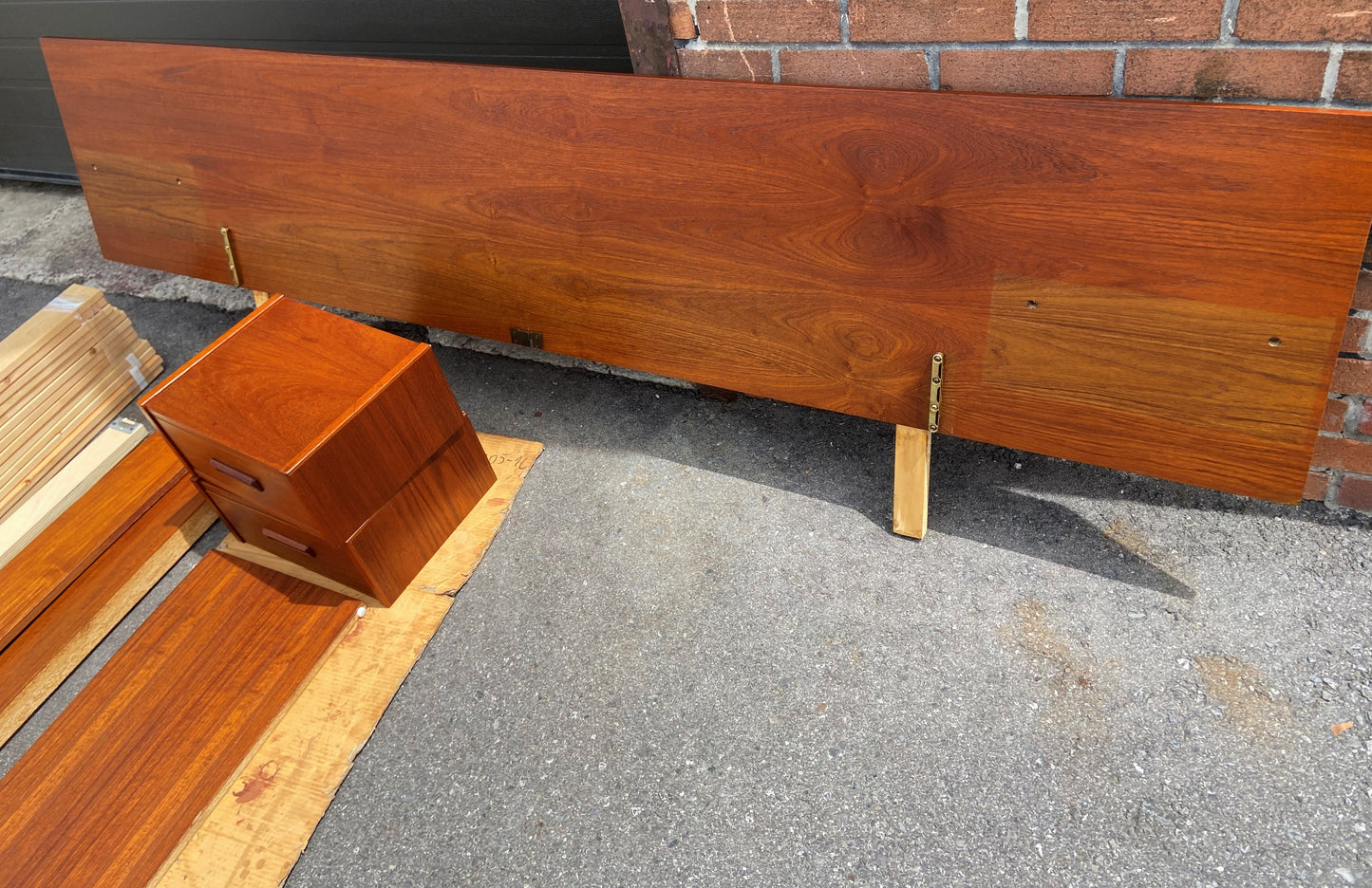 REFINISHED Mid Century Modern Teak Queen Bed w Floating Nightstands