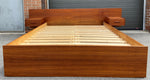REFINISHED Mid Century Modern Teak Queen Bed w Floating Nightstands 3