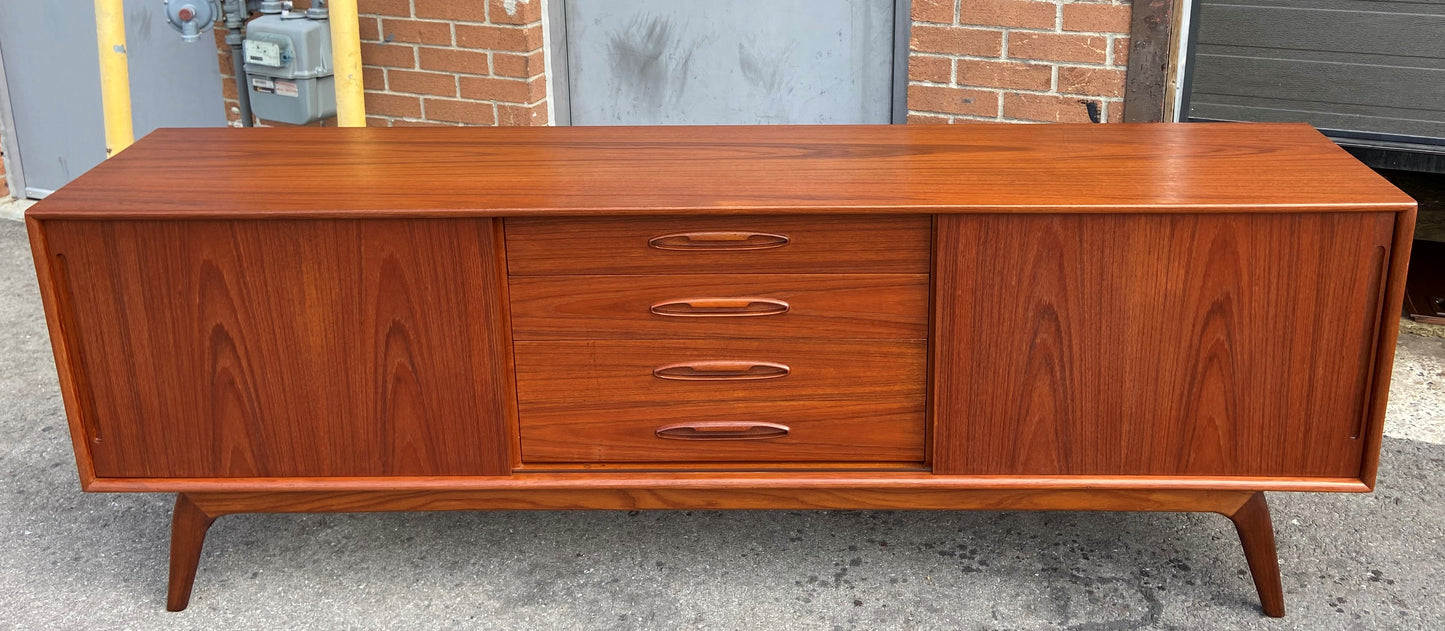 REFINISHED Mid Century Modern Teak Credenza Sideboard 7 ft