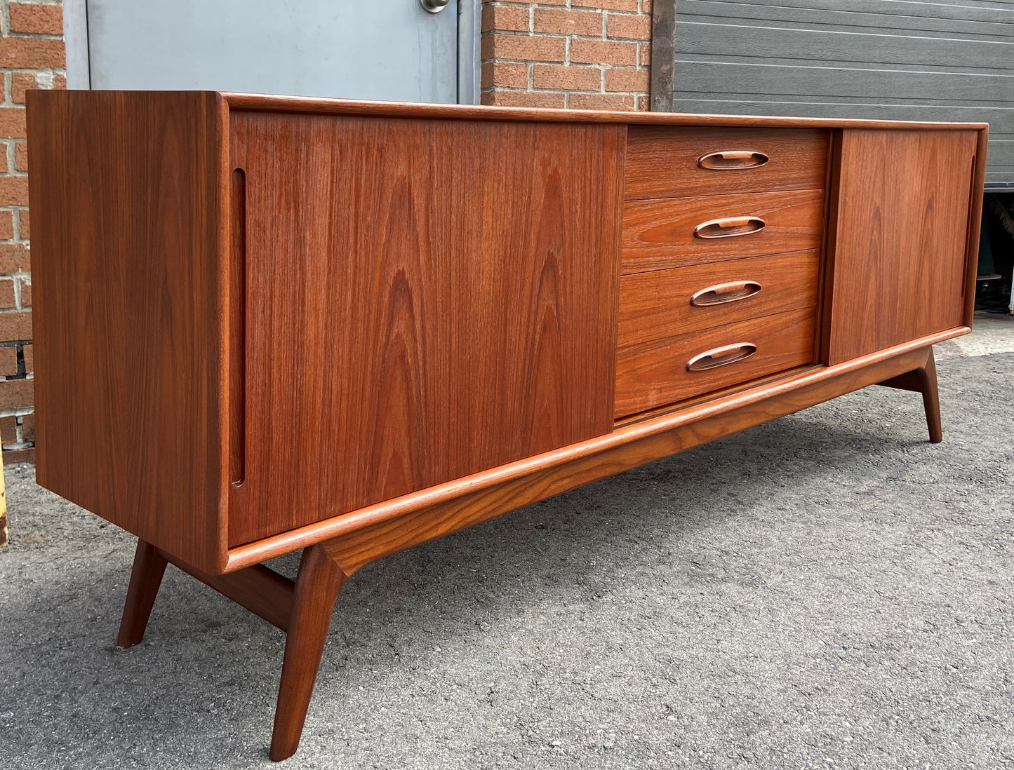 REFINISHED Mid Century Modern Teak Credenza Sideboard 7 ft