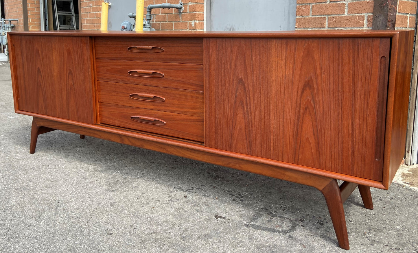 REFINISHED Mid Century Modern Teak Credenza Sideboard 7 ft