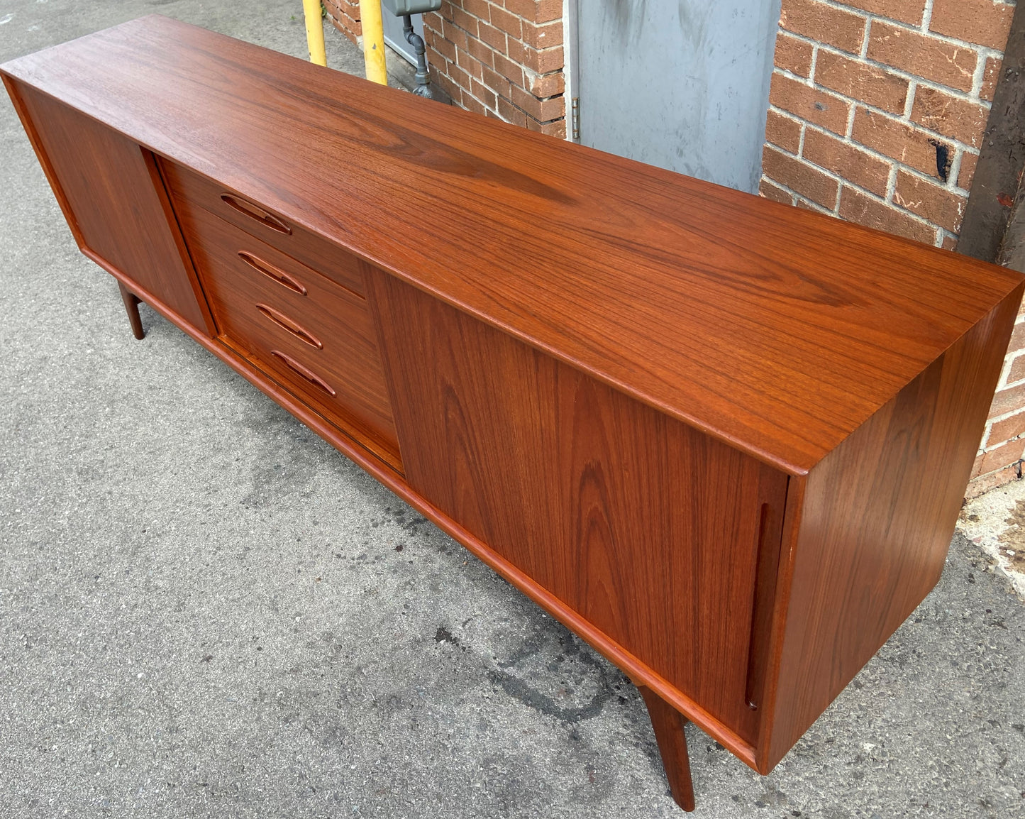 REFINISHED Mid Century Modern Teak Credenza Sideboard 7 ft