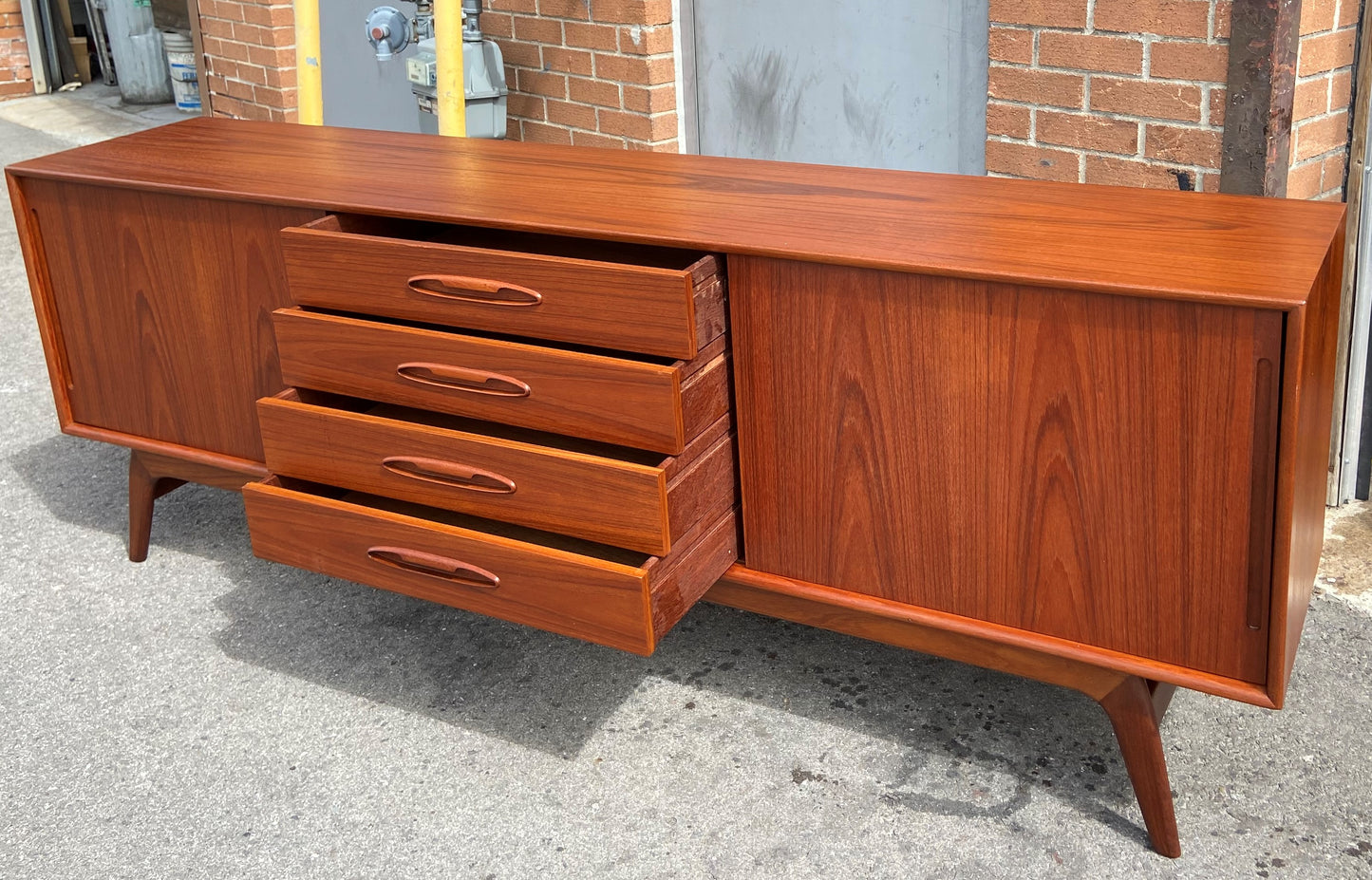 REFINISHED Mid Century Modern Teak Credenza Sideboard 7 ft