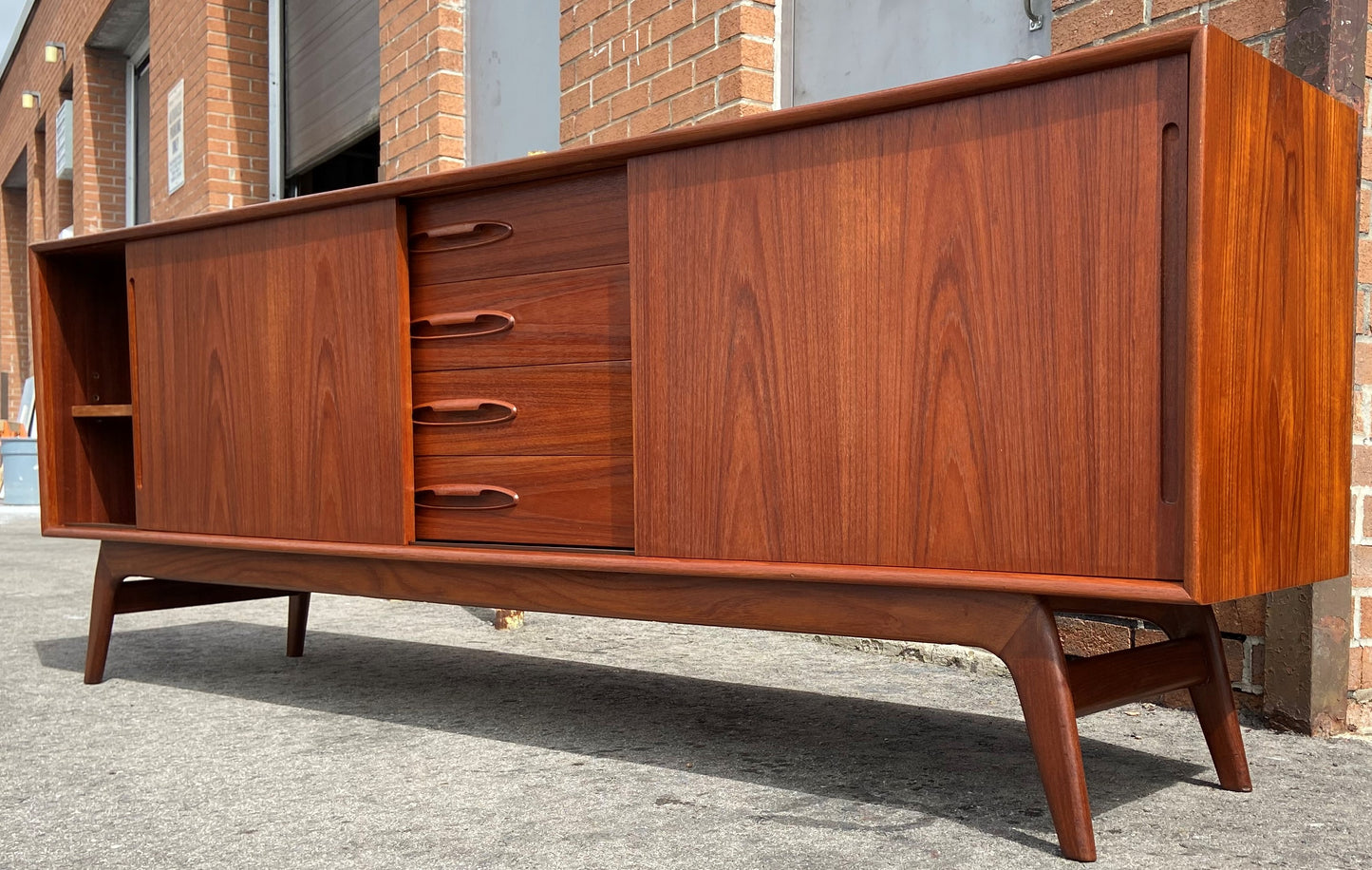 REFINISHED Mid Century Modern Teak Credenza Sideboard 7 ft