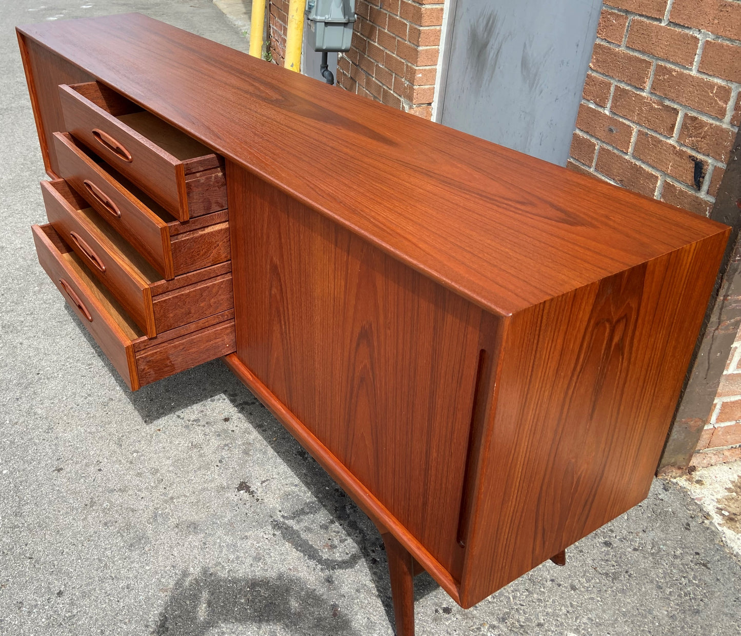 REFINISHED Mid Century Modern Teak Credenza Sideboard 7 ft