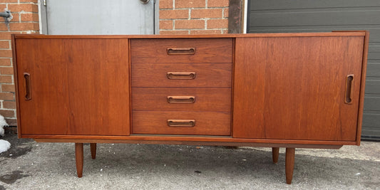 REFINISHED Mid Century Modern Teak Sideboard Narrow 70.5"