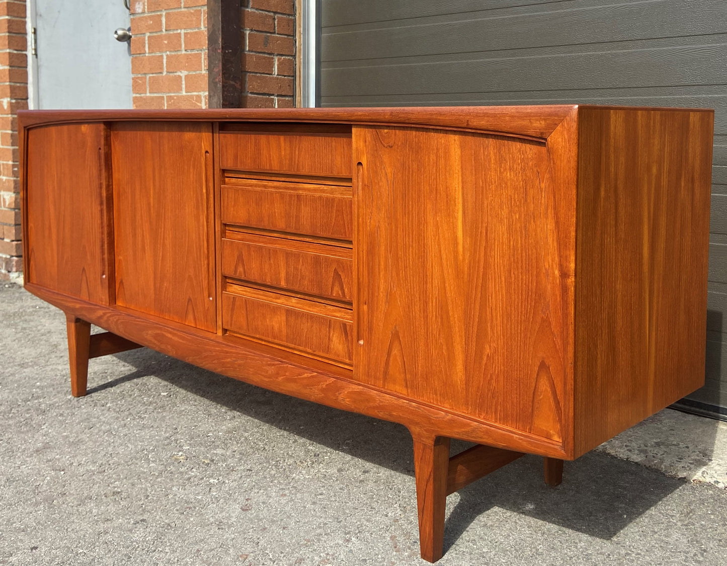 REFINISHED Danish Mid Century Modern Teak Sideboard Credenza 6 ft