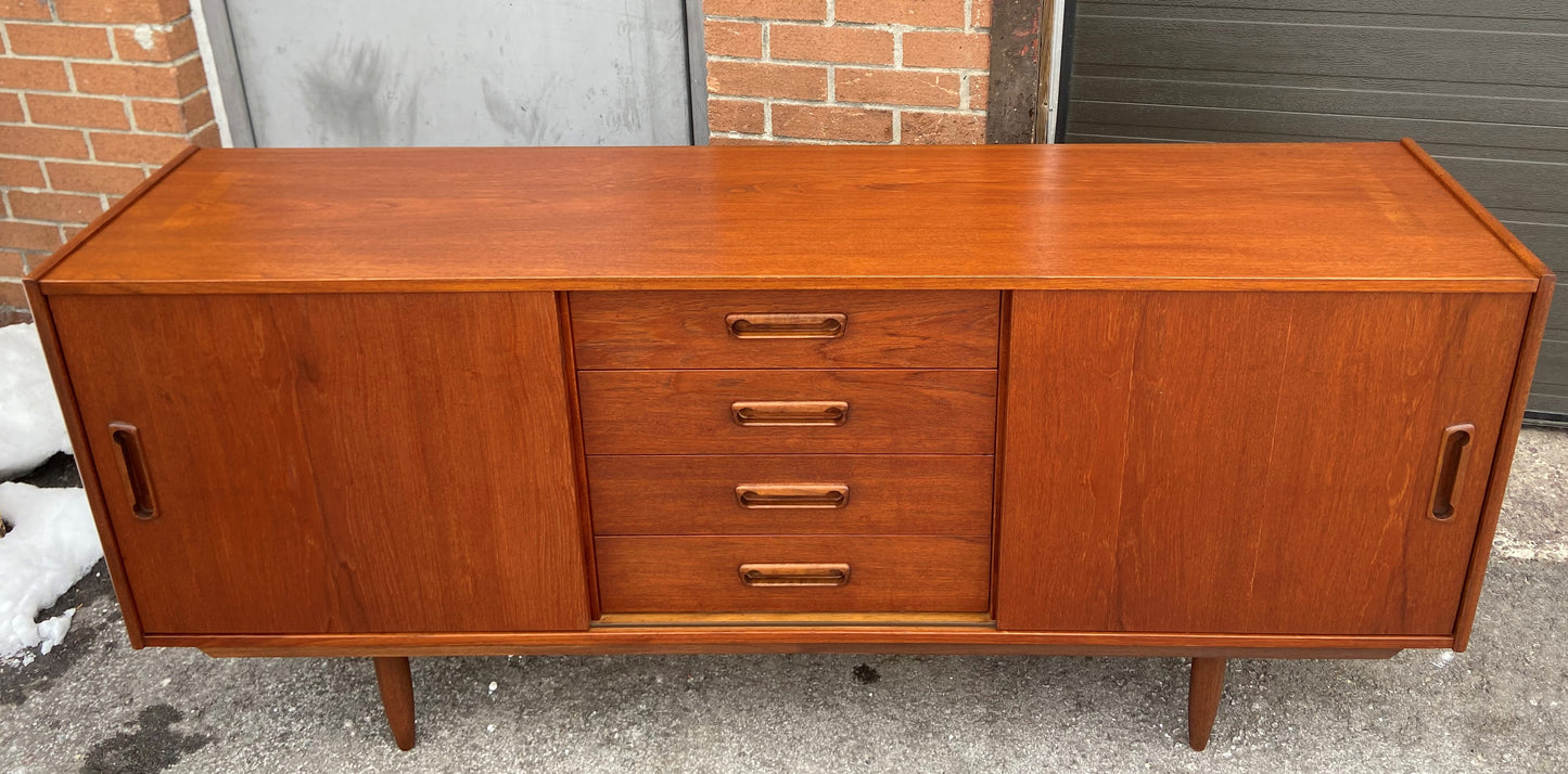 REFINISHED Mid Century Modern Teak Sideboard Narrow 70.5"