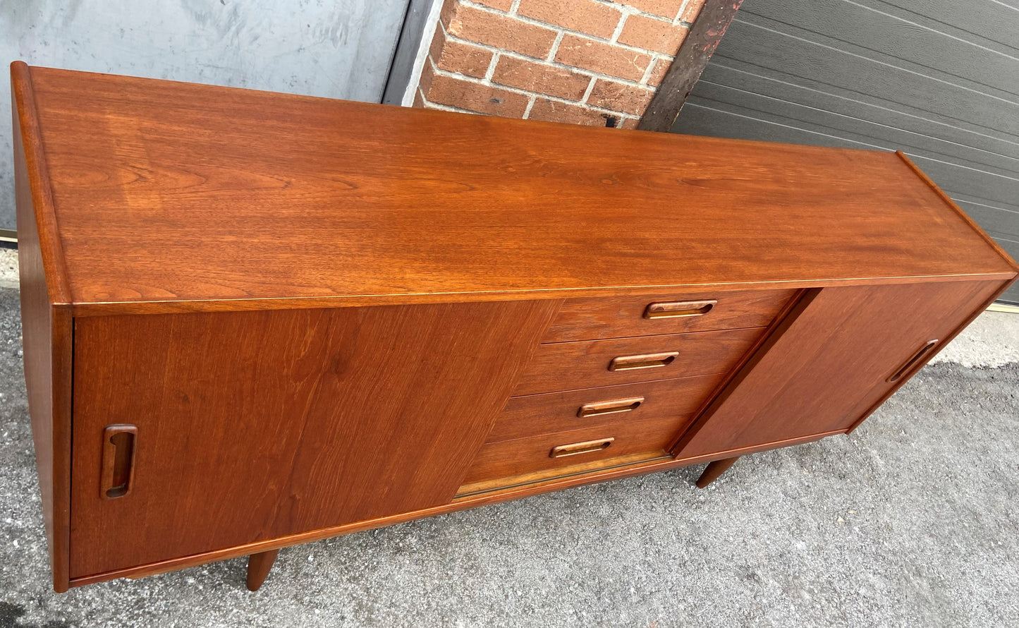 REFINISHED Mid Century Modern Teak Sideboard Narrow 70.5"