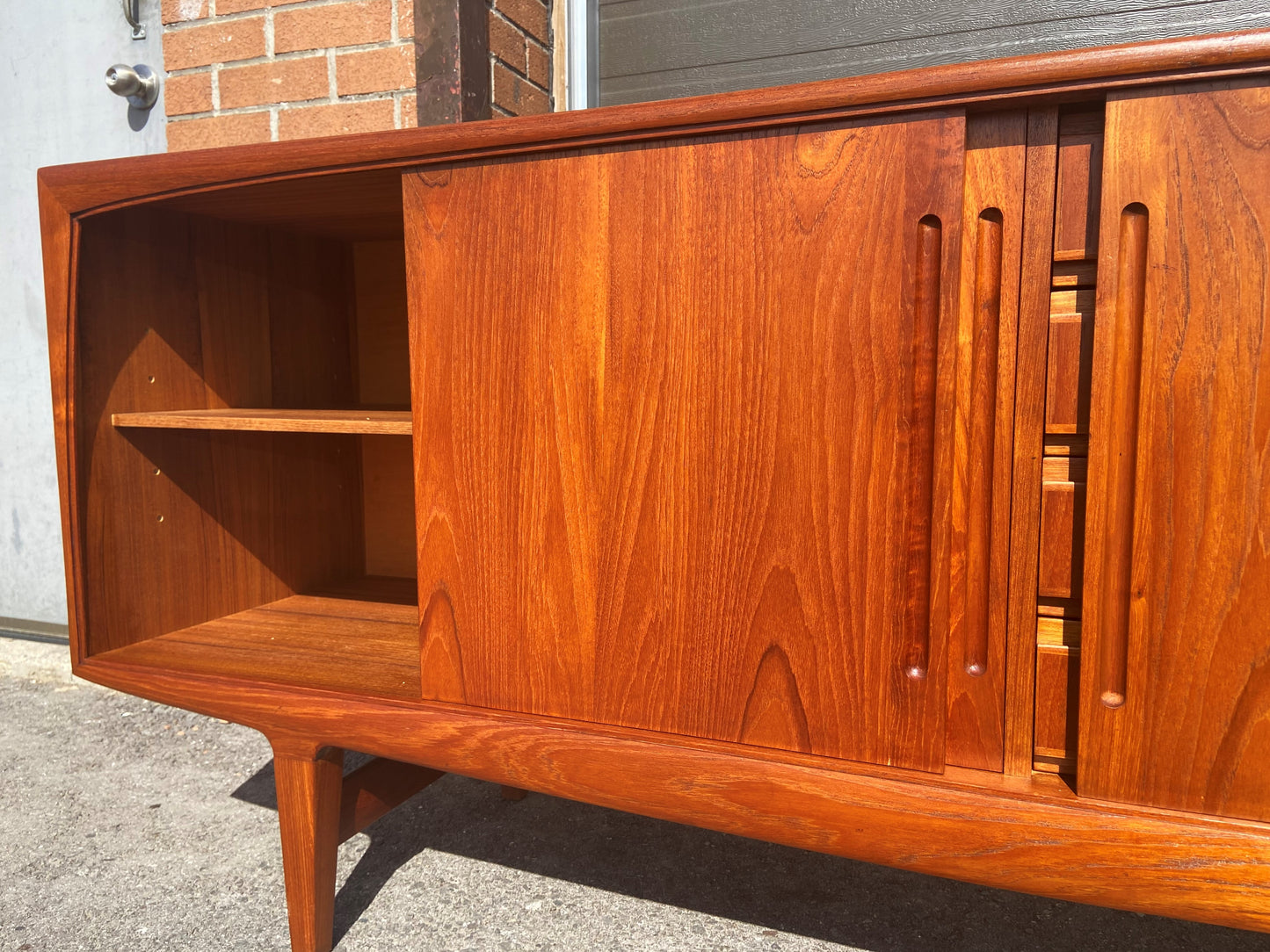 REFINISHED Danish Mid Century Modern Teak Sideboard Credenza 6 ft