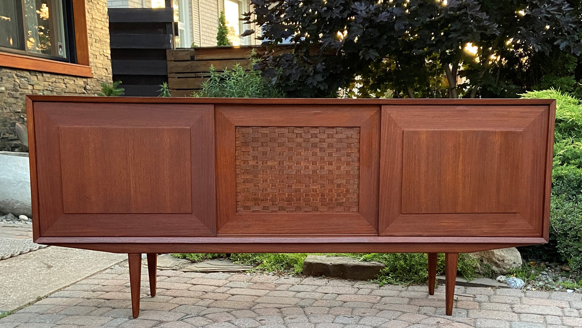 REFINISHED Danish Mid Century Modern Teak Credenza w woven panel 71