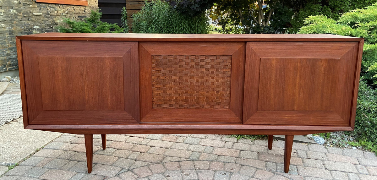 REFINISHED Danish Mid Century Modern Teak Credenza w woven panel 71