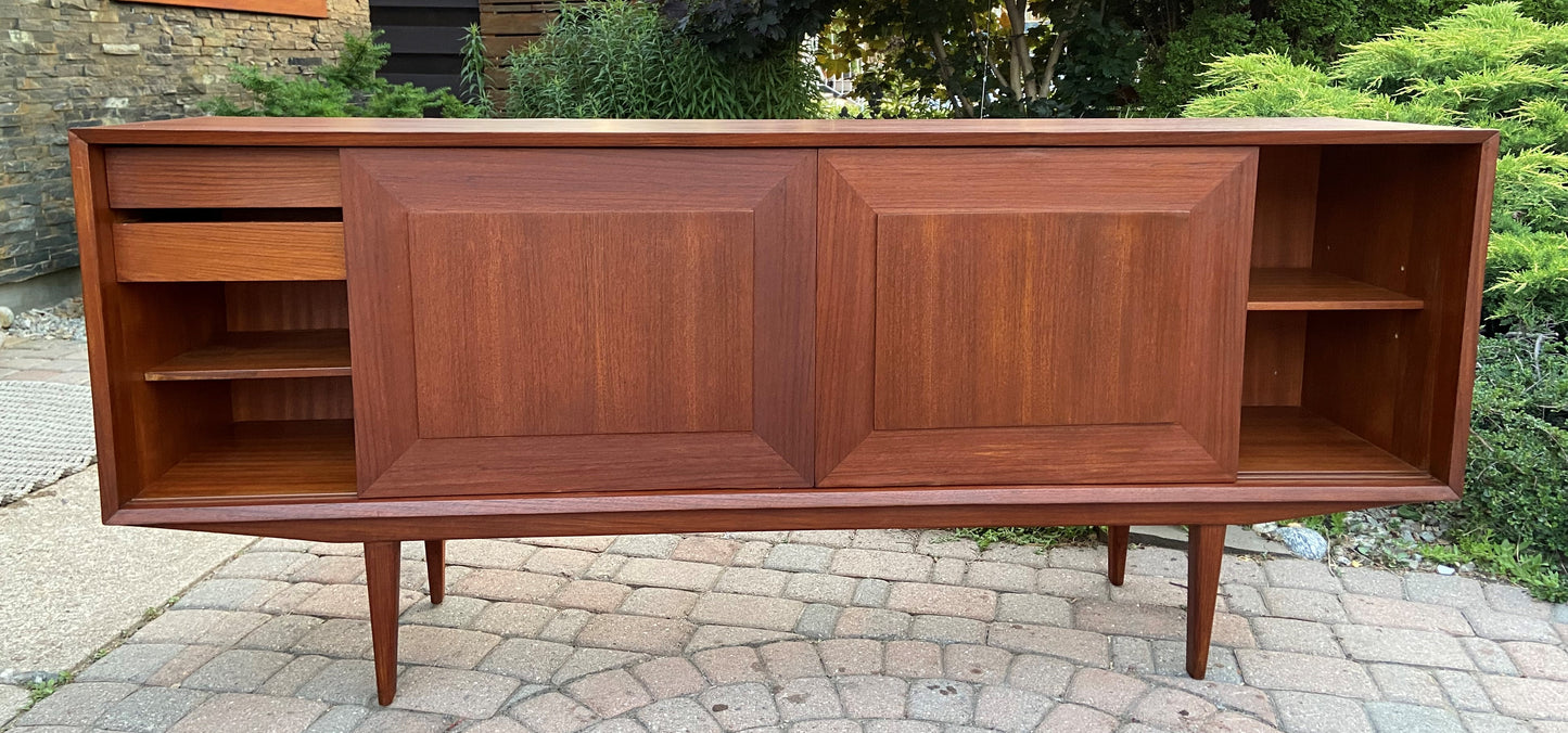 REFINISHED Danish Mid Century Modern Teak Credenza w woven panel 71", PERFECT