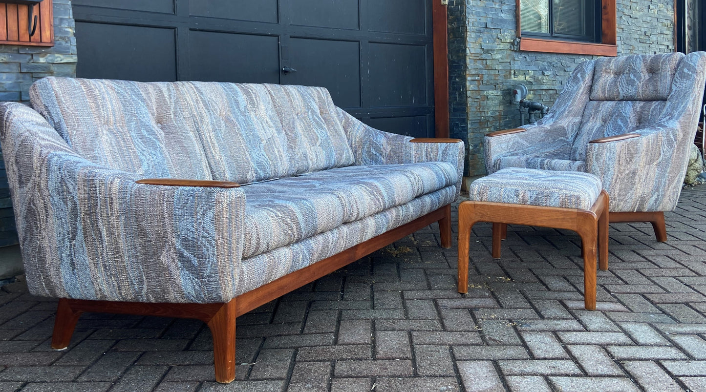 REFINISHED Danish styled MCM Teak Sofa, Lounge Chair and Ottoman