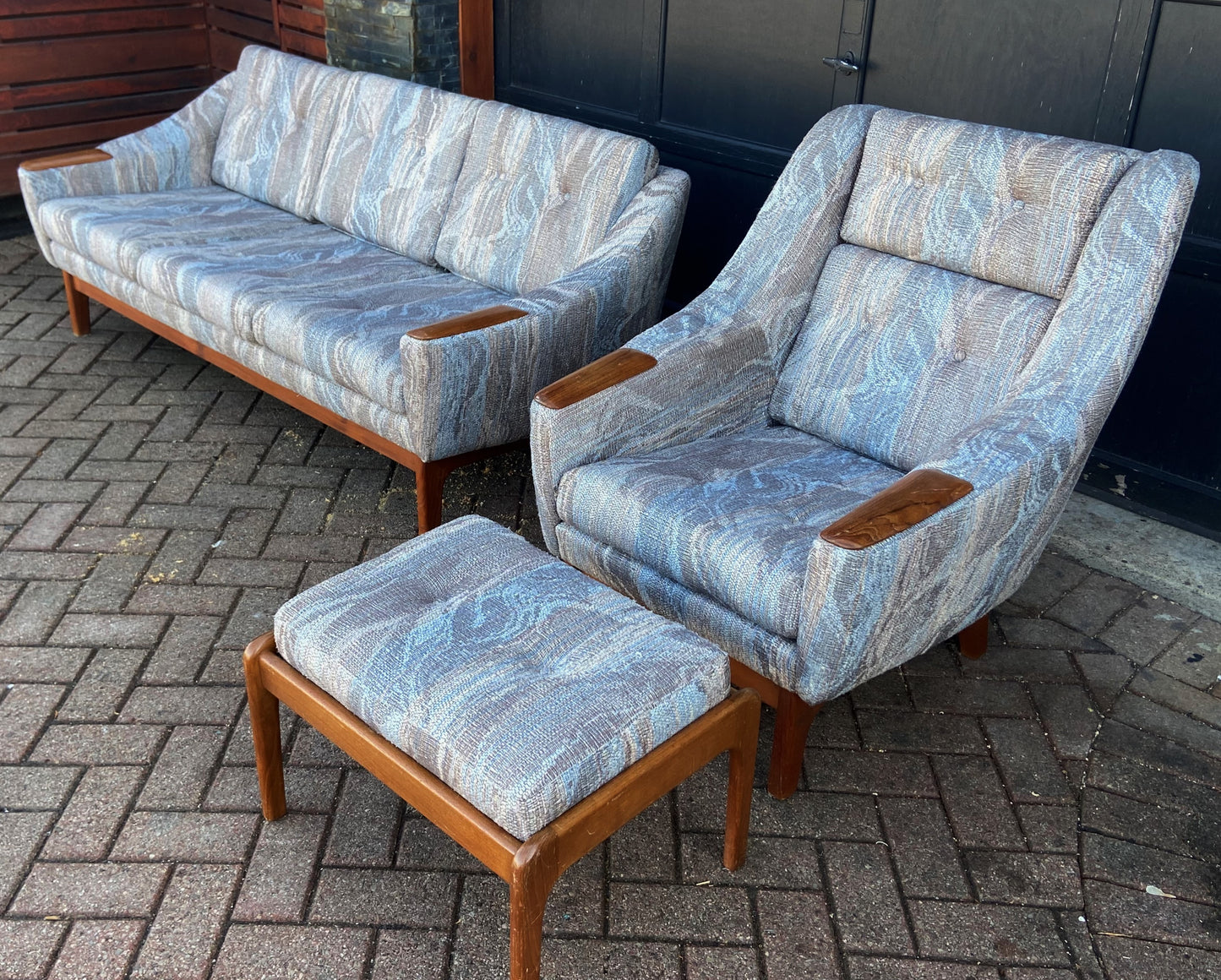 REFINISHED Danish styled MCM Teak Sofa, Lounge Chair and Ottoman