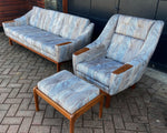 REFINISHED Danish styled MCM Teak Sofa, Lounge Chair and Ottoman 2