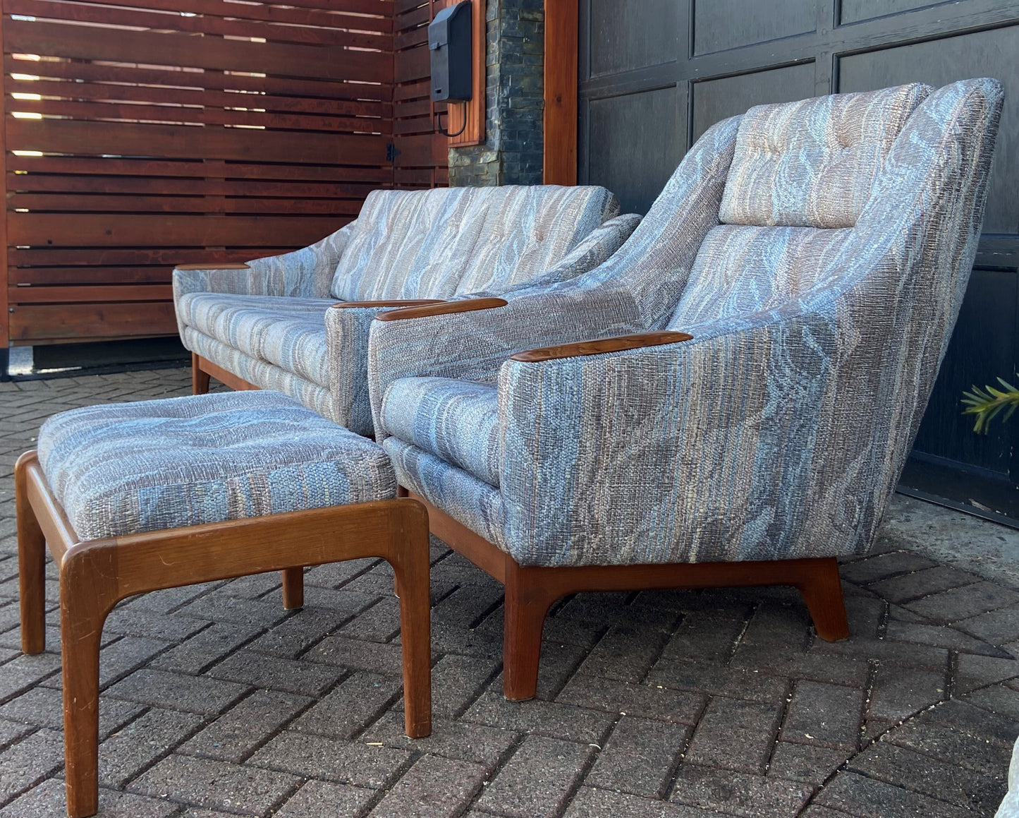 REFINISHED Danish styled MCM Teak Sofa, Lounge Chair and Ottoman
