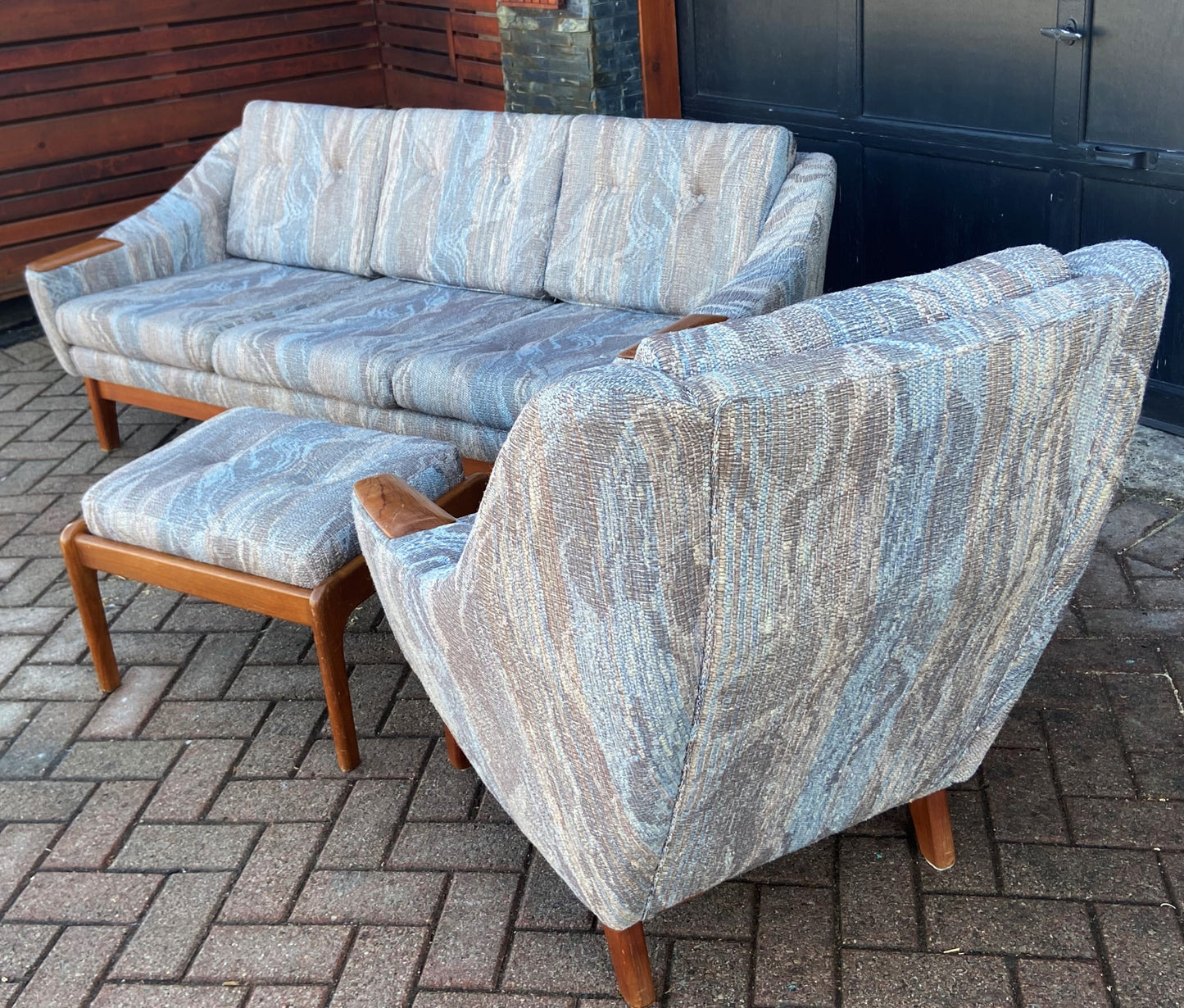 REFINISHED Danish styled MCM Teak Sofa, Lounge Chair and Ottoman