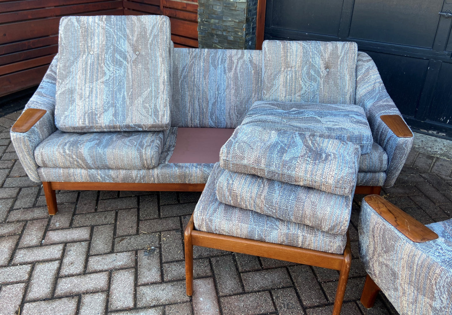 REFINISHED Danish styled MCM Teak Sofa, Lounge Chair and Ottoman