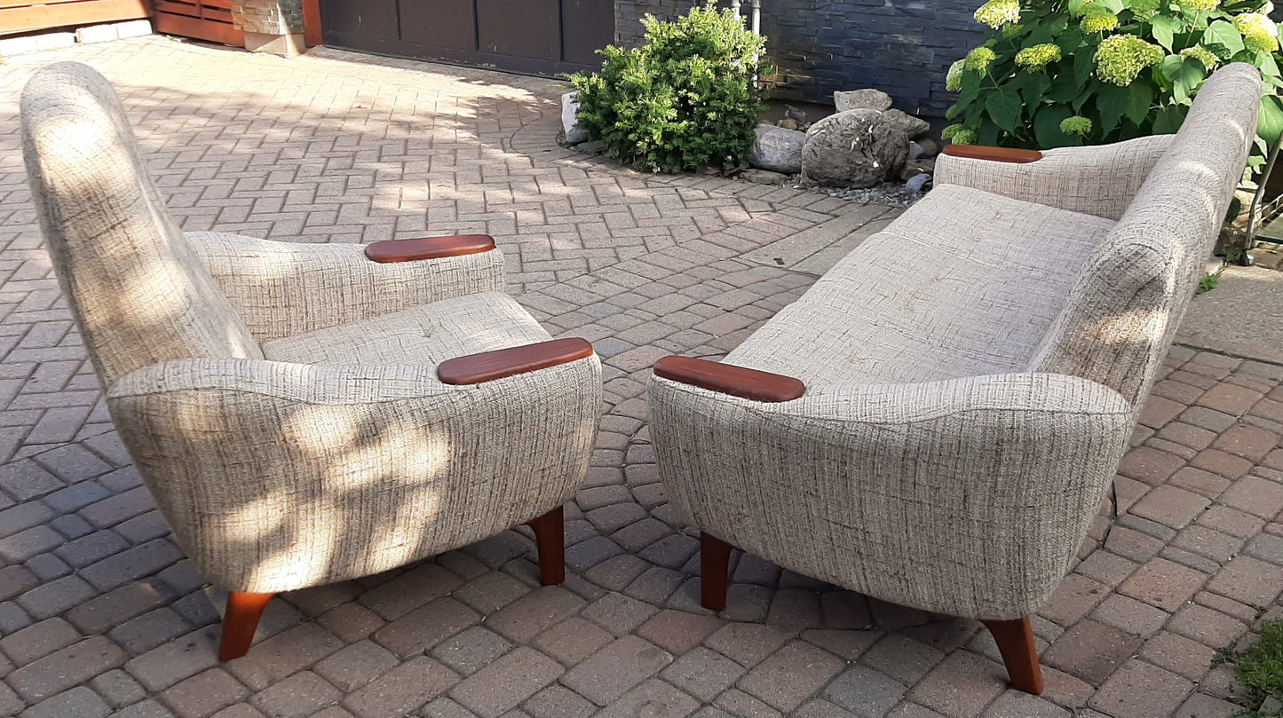 REFINISHED MCM Teak & Oatmeal Wool Sofa and Lounge Chair- Mint