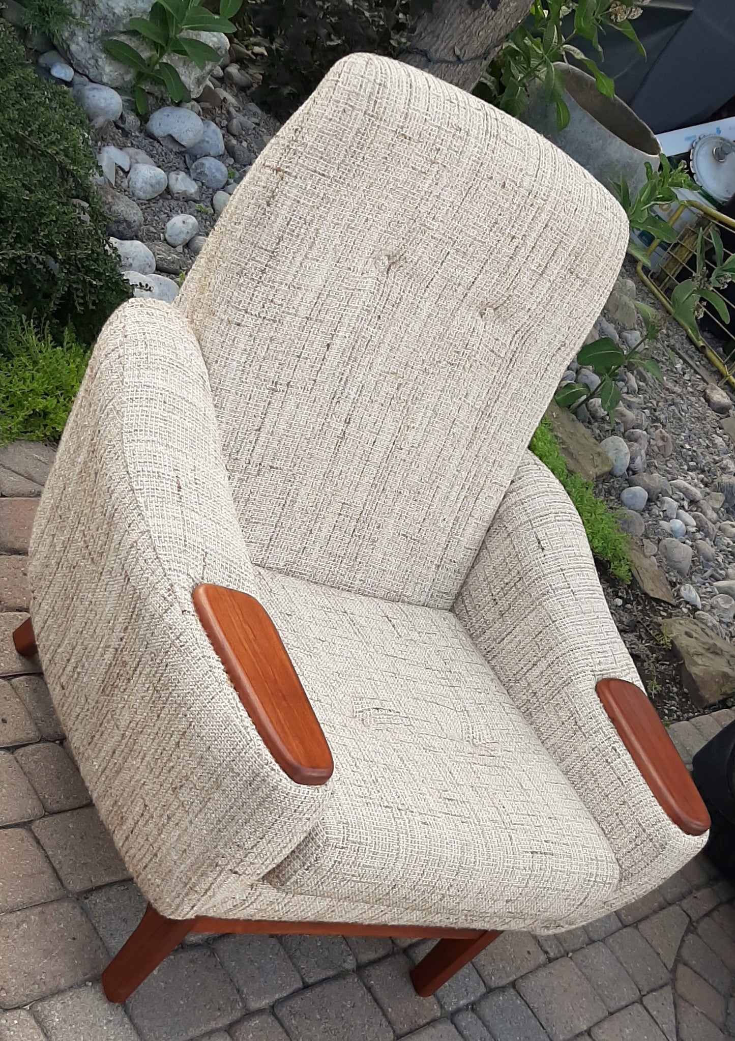 REFINISHED MCM Teak & Oatmeal Wool Sofa and Lounge Chair- Mint