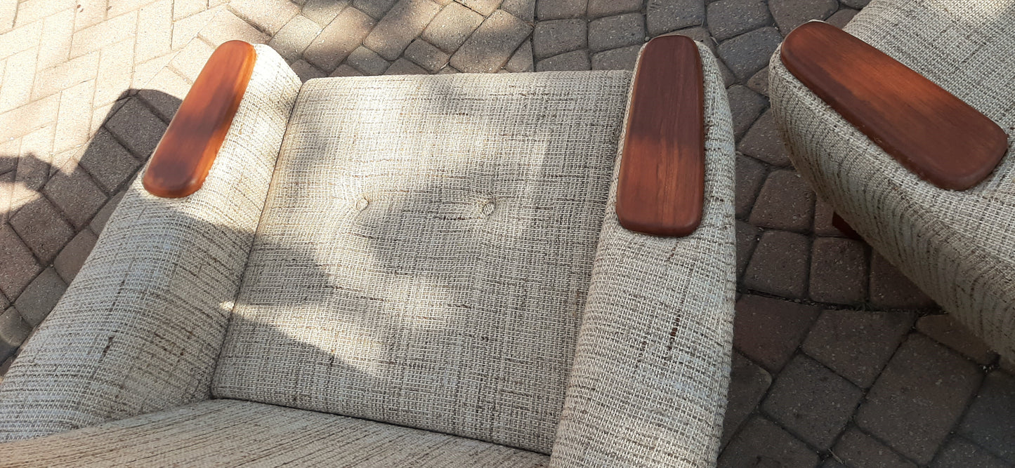 REFINISHED MCM Teak & Oatmeal Wool Sofa and Lounge Chair- Mint