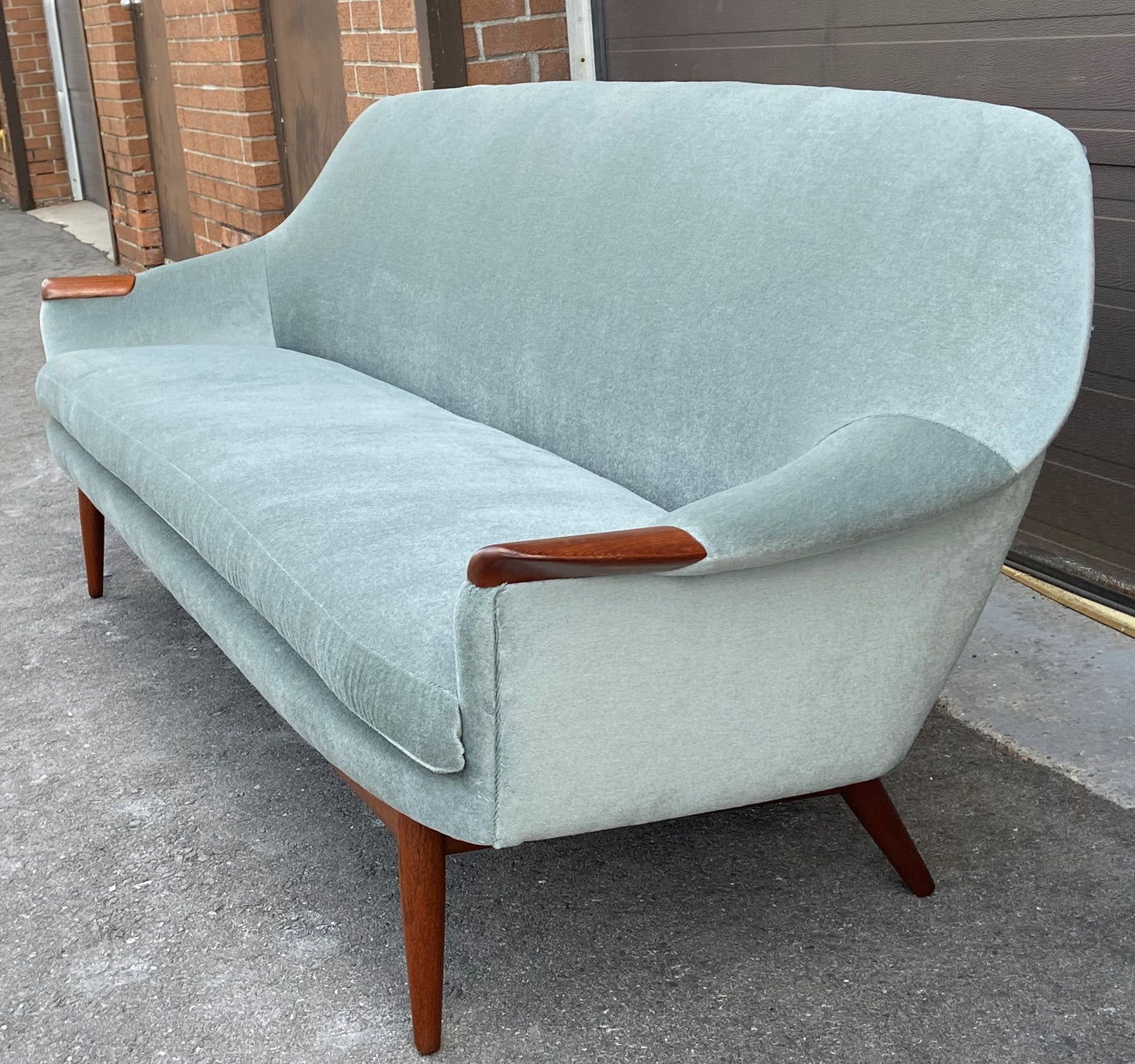 REFINISHED REUPHOLSTERED in wool mohair MCM Teak Sofa by Gerhard Berg, PERFECT